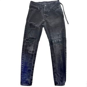 KITH Jeans Mens 30x31 Varick Denim Pant Black Button Fly Distressed Slim Tapered